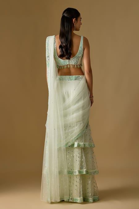 Asaga Aquaria Abstract Embroidered Pre-Draped Saree With Blouse 