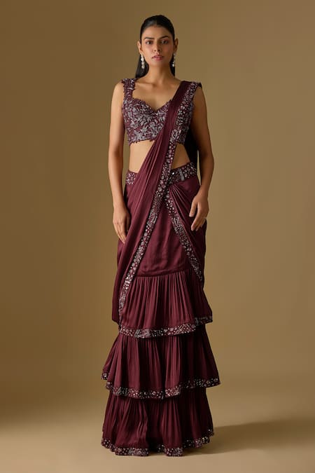 Asaga Baylin Pre-Draped Saree With Embroidered Blouse 