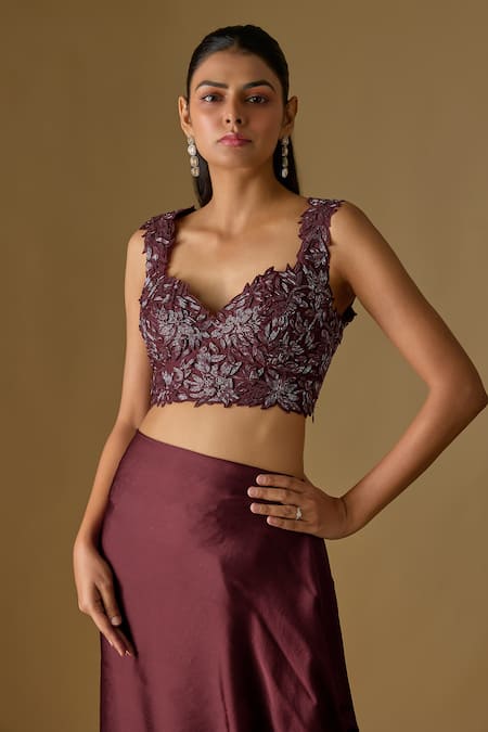Buy Asaga Wine Satin, Tulle, Chinon Sequins, Baylin Pre-draped Saree With Blouse Online at Aza Fashions Buy_Asaga_Wine Satin, Tulle, Chinon Sequins, Baylin Pre-draped Saree With Blouse _Online_at_Aza_Fashions