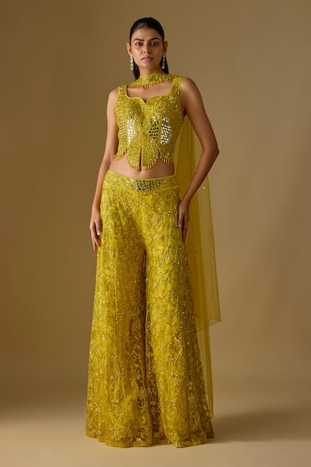 Asaga Sirena Abstract Embroidered Corset Sharara Set 