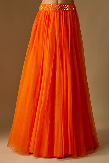 Asaga Orange Organza, Satin, Tulle Salora Abstract Embroidered Jacket Lehenga Set Online at Aza Fashions Asaga_Orange Organza, Satin, Tulle Salora Abstract Embroidered Jacket Lehenga Set _Online_at_Aza_Fashions