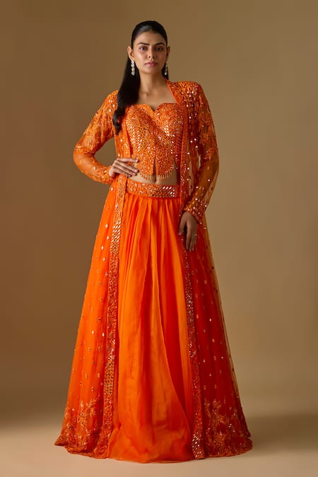 Asaga Salora Abstract Embroidered Jacket Lehenga Set 