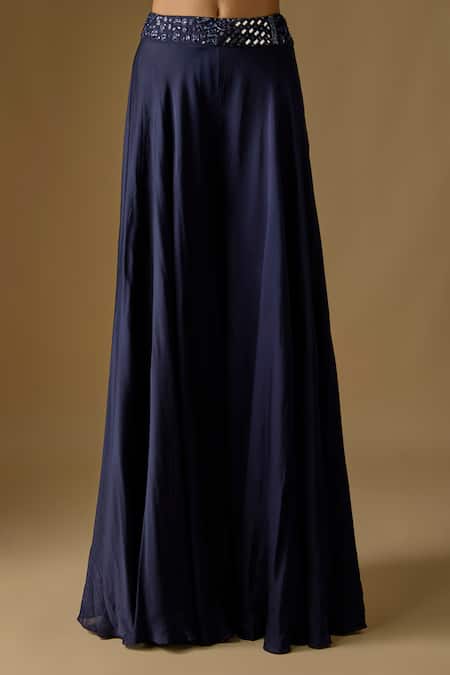 Asaga Navy Tulle, Satin Mirrors, Embroidery, Beads Open Brook Work Jacket Sharara Set Online at Aza Fashions Asaga_Navy Tulle, Satin Mirrors, Embroidery, Beads Open Brook Work Jacket Sharara Set _Online_at_Aza_Fashions