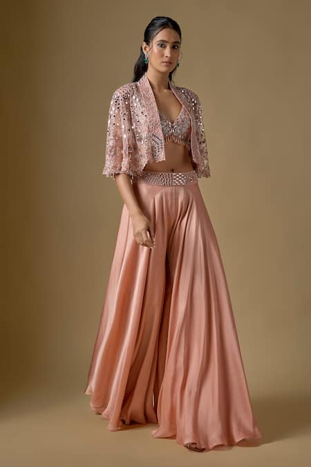 Asaga Isla Abstract Embroidered Cape Sharara Set