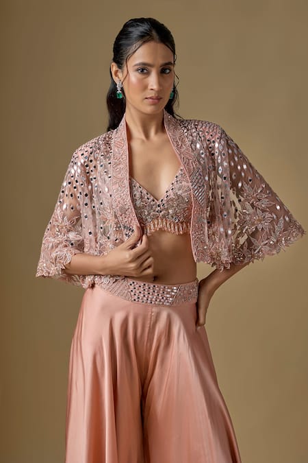 Buy Asaga Rose Gold Satin Sequins, Stones, Isla Abstract Embroidered Cape Sharara Set Online at Aza Fashions Buy_Asaga_Rose Gold Satin Sequins, Stones, Isla Abstract Embroidered Cape Sharara Set _Online_at_Aza_Fashions