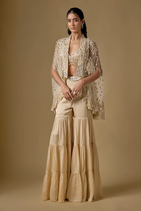 Asaga Currenta Hand Embroidered Cape Sharara Set