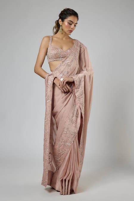 Masumi Mewawalla Resham & Aari Embroidered Pre-Draped Saree Set 
