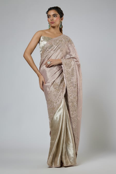 Masumi Mewawalla Zardozi Embroidered Pre-Draped Saree & Blouse Set