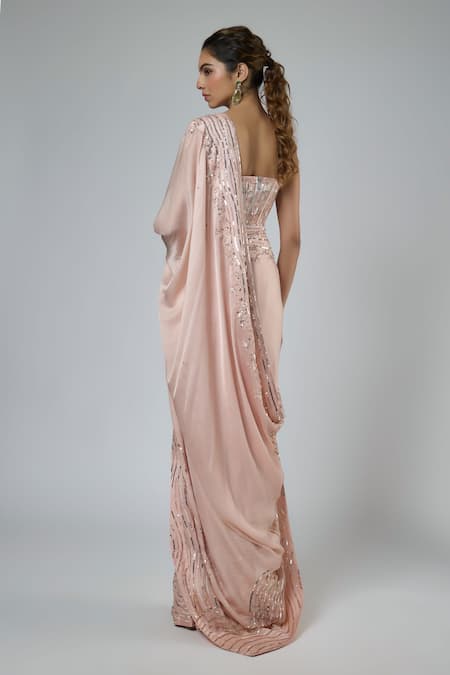 Masumi Mewawalla Sequined Wavy Pattern Pre-Draped Saree With Blouse