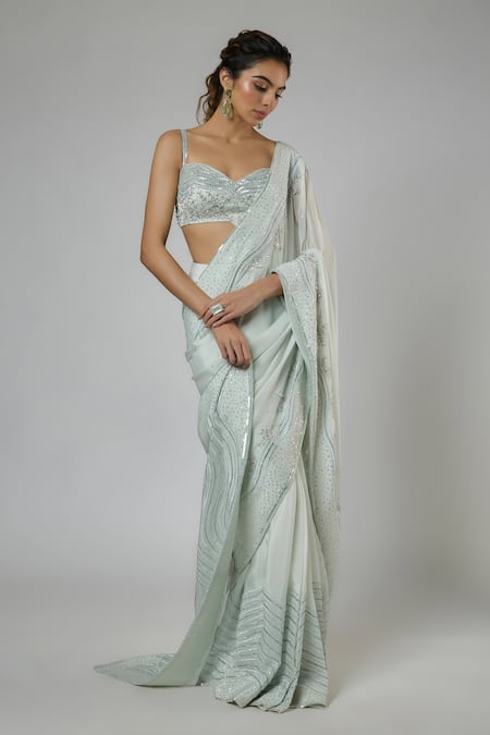 Masumi Mewawalla Aari Embroidered Pre-Draped Saree & Blouse Set