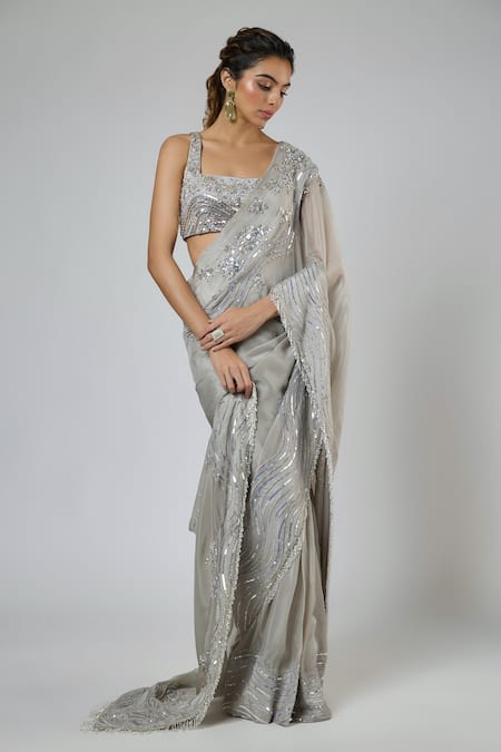 Masumi Mewawalla Aari Embroidered Pre-Draped Saree & Blouse Set