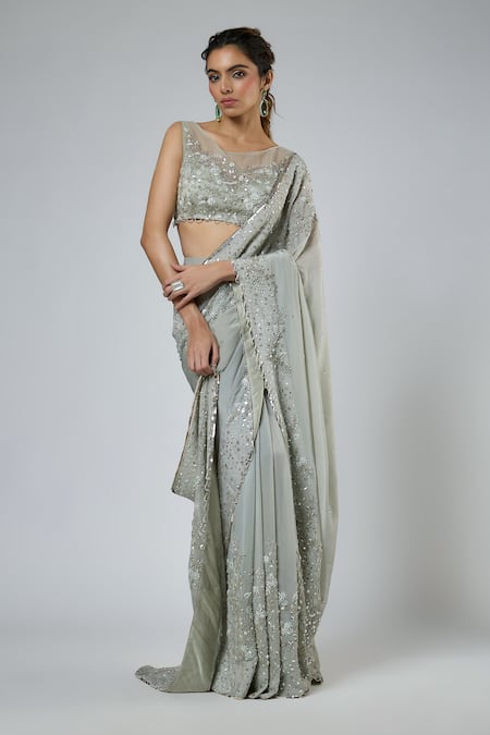 Masumi Mewawalla Aari Embroidered Pre-Draped Saree & Blouse Set