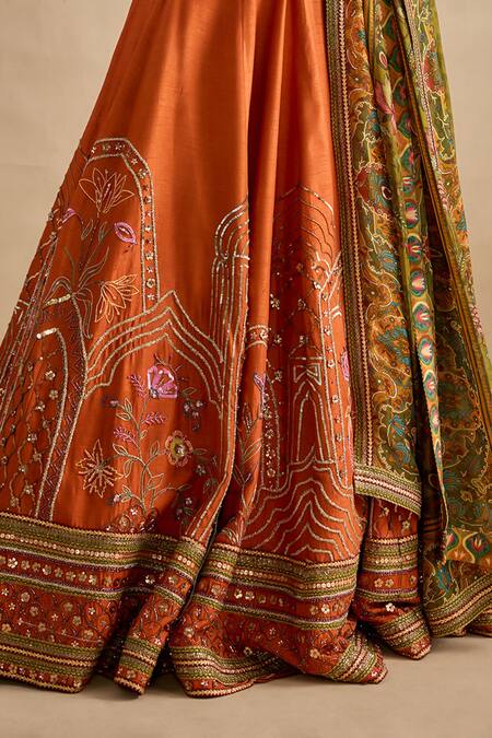 Buy_Kalista_Orange Silk, Viscose Georgette Embroidery, Sequins, Zari, Yamika Lehenga Set 