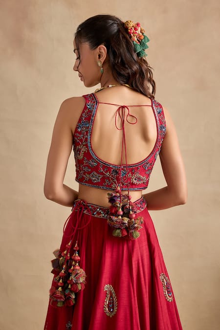 Buy_Kalista_Magenta Viscose, Silk, Tissue Embroidery, Sequins, Aashna Paisley Lehenga Set _Online_at_Aza_Fashions