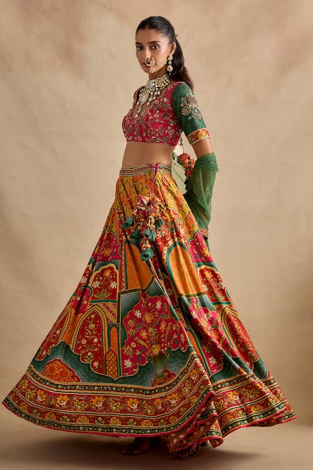 Buy Kalista Orange Silk, Net Embroidery, Zari, Tassels, Sequins Sandhya Printed Lehenga Set Online at Aza Fashions Buy_Kalista_Orange Silk, Net Embroidery, Zari, Tassels, Sequins Sandhya Printed Lehenga Set _Online_at_Aza_Fashions