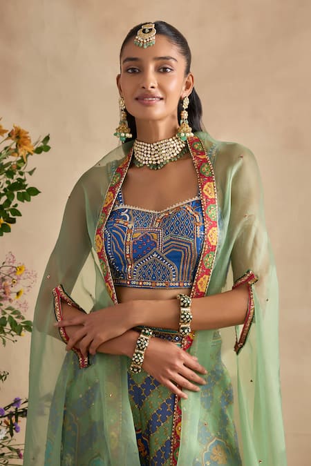 Kalista Blue Viscose, Silk, Organza Embroidery, Urvi Printed Blouse And Sharara Set Online at Aza Fashions Kalista_Blue Viscose, Silk, Organza Embroidery, Urvi Printed Blouse And Sharara Set _Online_at_Aza_Fashions