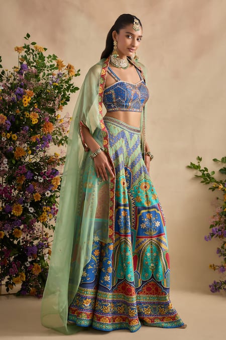 Kalista Blue Viscose, Silk, Organza Embroidery, Urvi Printed Blouse And Sharara Set at Aza Fashions Kalista_Blue Viscose, Silk, Organza Embroidery, Urvi Printed Blouse And Sharara Set _at_Aza_Fashions