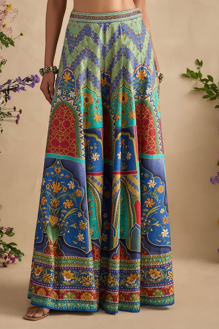 Buy Kalista Blue Viscose, Silk, Organza Embroidery, Urvi Printed Blouse And Sharara Set Buy_Kalista_Blue Viscose, Silk, Organza Embroidery, Urvi Printed Blouse And Sharara Set