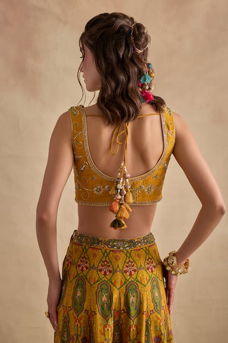 Kalista Mustard Viscose, Silk Embroidery, Sequins, Beads Urja Blouse Sharara Set Online at Aza Fashions Kalista_Mustard Viscose, Silk Embroidery, Sequins, Beads Urja Blouse Sharara Set _Online_at_Aza_Fashions