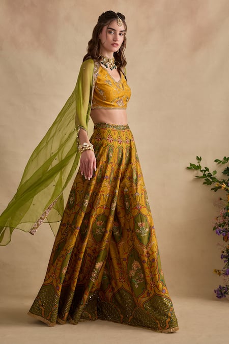 Buy Kalista Mustard Viscose, Silk Embroidery, Sequins, Beads Urja Blouse Sharara Set Online at Aza Fashions Buy_Kalista_Mustard Viscose, Silk Embroidery, Sequins, Beads Urja Blouse Sharara Set _Online_at_Aza_Fashions