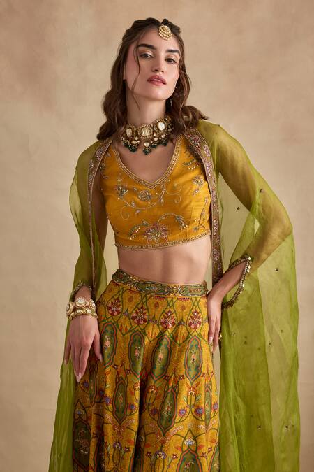 Kalista Mustard Viscose, Silk Embroidery, Sequins, Beads Urja Blouse Sharara Set at Aza Fashions Kalista_Mustard Viscose, Silk Embroidery, Sequins, Beads Urja Blouse Sharara Set _at_Aza_Fashions