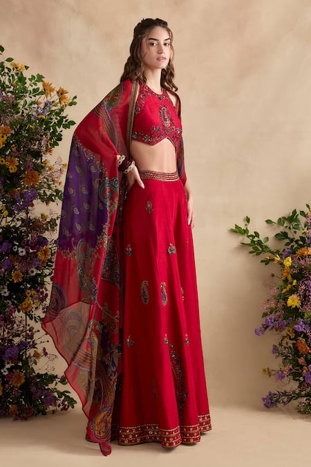 Kalista Pink Viscose, Silk, Organza Embroidery, Aneeka Paisley Blouse Sharara Set Online at Aza Fashions Kalista_Pink Viscose, Silk, Organza Embroidery, Aneeka Paisley Blouse Sharara Set _Online_at_Aza_Fashions