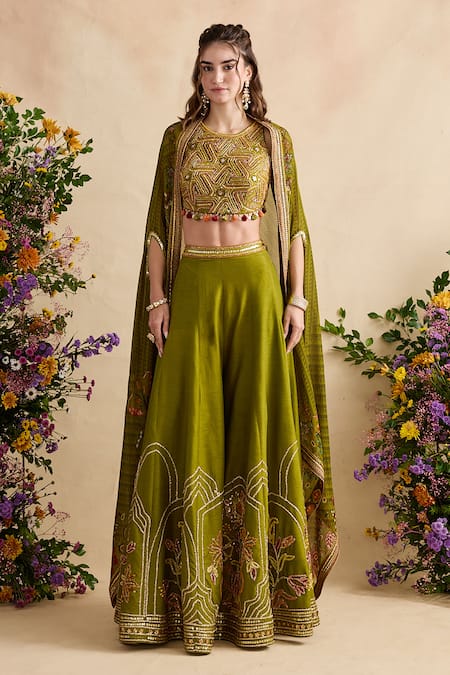 Buy Kalista Pink Viscose, Silk Embroidery, Beads, Raiba Geometric Blouse Sharara Set Buy_Kalista_Pink Viscose, Silk Embroidery, Beads, Raiba Geometric Blouse Sharara Set