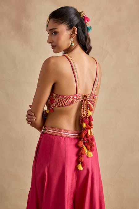 Kalista Pink Viscose, Silk Embroidery, Sequins, Raiba Geometric Blouse Sharara Set Online at Aza Fashions Kalista_Pink Viscose, Silk Embroidery, Sequins, Raiba Geometric Blouse Sharara Set _Online_at_Aza_Fashions