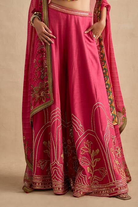 Kalista Pink Viscose, Silk Embroidery, Sequins, Raiba Geometric Blouse Sharara Set at Aza Fashions Kalista_Pink Viscose, Silk Embroidery, Sequins, Raiba Geometric Blouse Sharara Set _at_Aza_Fashions