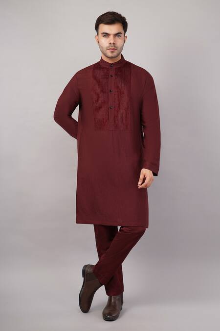 Buy Abraham And Thakore Maroon Linen Cut Work Yoke Kurta Online at Aza Fashions Buy_Abraham And Thakore_Maroon Linen Cut Work Yoke Kurta _Online_at_Aza_Fashions