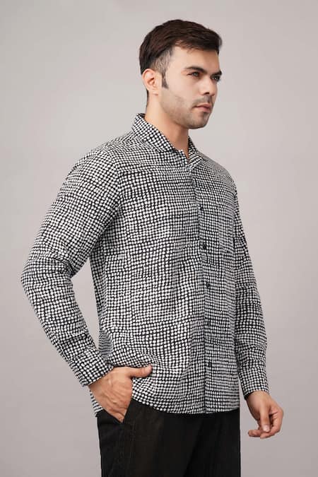 Abraham And Thakore Black Cotton Small Dot Pattern Shirt Online at Aza Fashions Abraham And Thakore_Black Cotton Small Dot Pattern Shirt _Online_at_Aza_Fashions