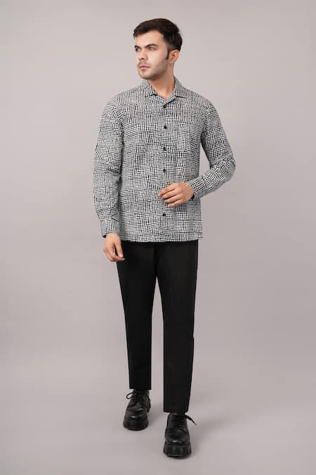 Buy Abraham And Thakore Black Cotton Small Dot Pattern Shirt Online at Aza Fashions Buy_Abraham And Thakore_Black Cotton Small Dot Pattern Shirt _Online_at_Aza_Fashions