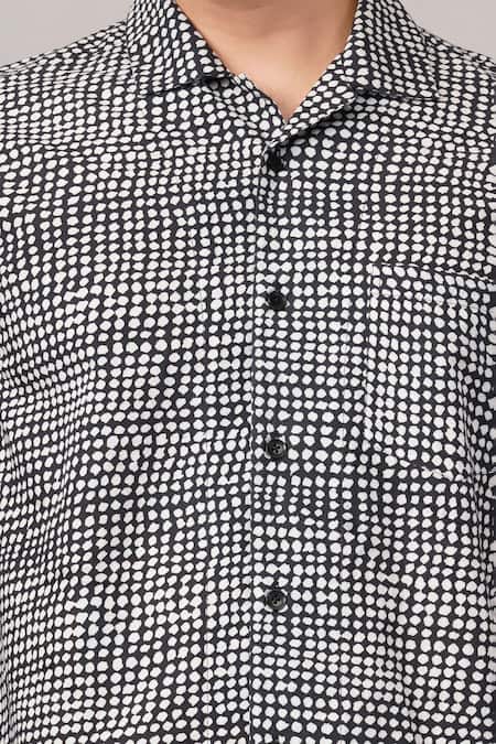 Shop Abraham And Thakore Black Cotton Small Dot Pattern Shirt Online at Aza Fashions Shop_Abraham And Thakore_Black Cotton Small Dot Pattern Shirt _Online_at_Aza_Fashions