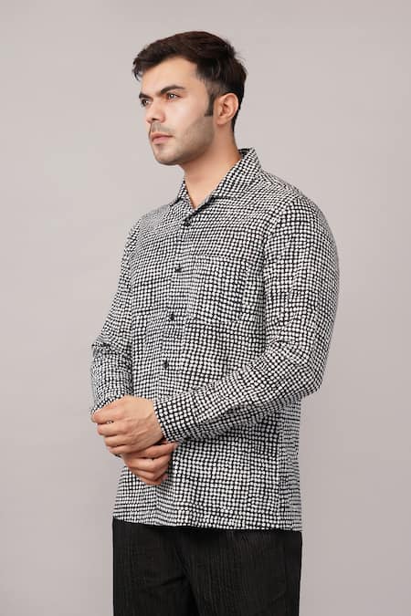 Abraham And Thakore Black Cotton Small Dot Pattern Shirt at Aza Fashions Abraham And Thakore_Black Cotton Small Dot Pattern Shirt _at_Aza_Fashions