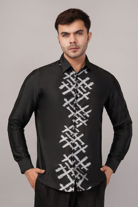 Abraham And Thakore Lattice Ikat Shirt