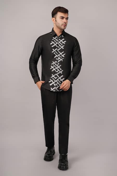 Buy Abraham And Thakore Black Silk Lattice Ikat Shirt Online at Aza Fashions Buy_Abraham And Thakore_Black Silk Lattice Ikat Shirt _Online_at_Aza_Fashions