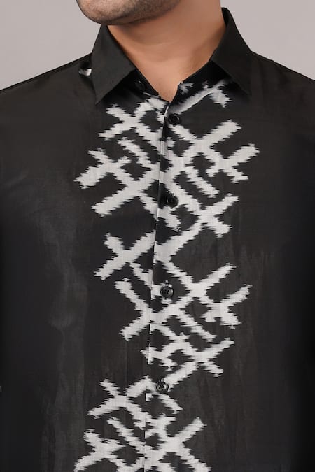 Abraham And Thakore Black Silk Lattice Ikat Shirt at Aza Fashions Abraham And Thakore_Black Silk Lattice Ikat Shirt _at_Aza_Fashions