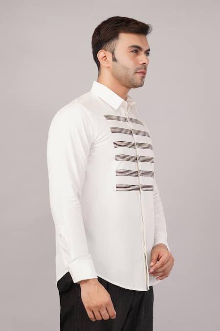 Shop_Abraham And Thakore_Ivory Poplin Stripe Yoke Shirt _Online_at_Aza_Fashions