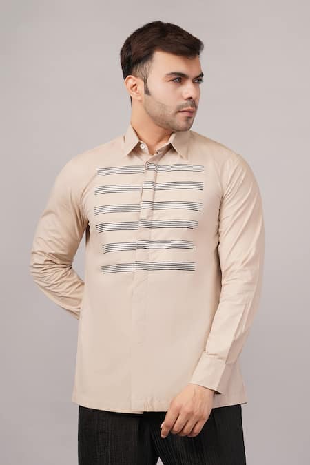 Buy Abraham And Thakore Beige Poplin Stripe Yoke Shirt Online at Aza Fashions Buy_Abraham And Thakore_Beige Poplin Stripe Yoke Shirt _Online_at_Aza_Fashions
