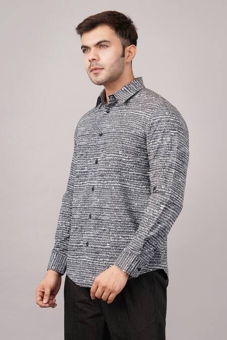 Buy Abraham And Thakore Black Poplin Small Dash Pattern Shirt Online at Aza Fashions Buy_Abraham And Thakore_Black Poplin Small Dash Pattern Shirt _Online_at_Aza_Fashions