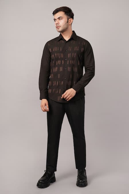 Abraham And Thakore Black Poplin Embroidery Dash Pattern Shirt Online at Aza Fashions Abraham And Thakore_Black Poplin Embroidery Dash Pattern Shirt _Online_at_Aza_Fashions