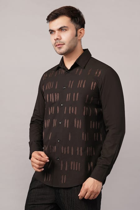 Buy Abraham And Thakore Black Poplin Embroidery Dash Pattern Shirt Online at Aza Fashions Buy_Abraham And Thakore_Black Poplin Embroidery Dash Pattern Shirt _Online_at_Aza_Fashions