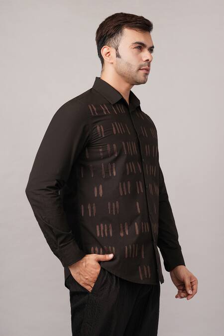 Shop Abraham And Thakore Black Poplin Embroidery Dash Pattern Shirt Online at Aza Fashions Shop_Abraham And Thakore_Black Poplin Embroidery Dash Pattern Shirt _Online_at_Aza_Fashions