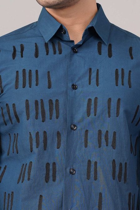 Buy Abraham And Thakore Blue Poplin Dash Pattern Shirt Online at Aza Fashions Buy_Abraham And Thakore_Blue Poplin Dash Pattern Shirt _Online_at_Aza_Fashions