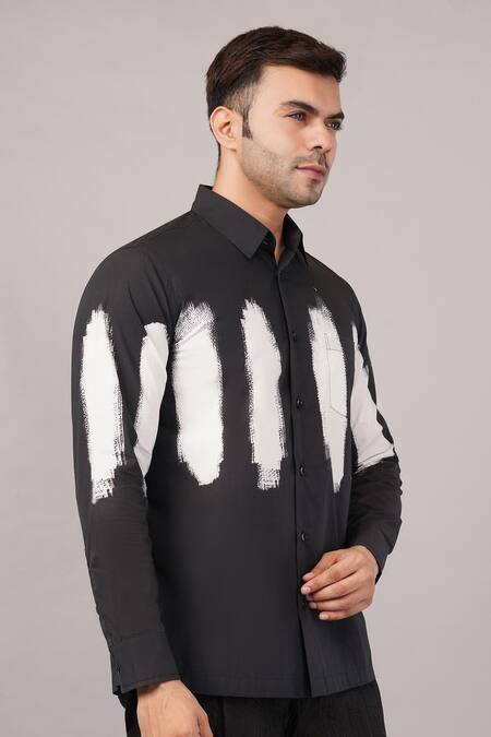 Abraham And Thakore Black Poplin Brushstroke Pattern Shirt Online at Aza Fashions Abraham And Thakore_Black Poplin Brushstroke Pattern Shirt _Online_at_Aza_Fashions