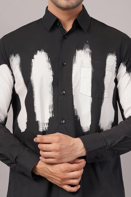 Buy Abraham And Thakore Black Poplin Brushstroke Pattern Shirt Online at Aza Fashions Buy_Abraham And Thakore_Black Poplin Brushstroke Pattern Shirt _Online_at_Aza_Fashions