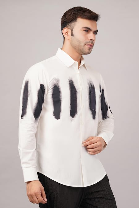 Buy_Abraham And Thakore_Ivory Poplin Brushstroke Pattern Shirt _Online_at_Aza_Fashions
