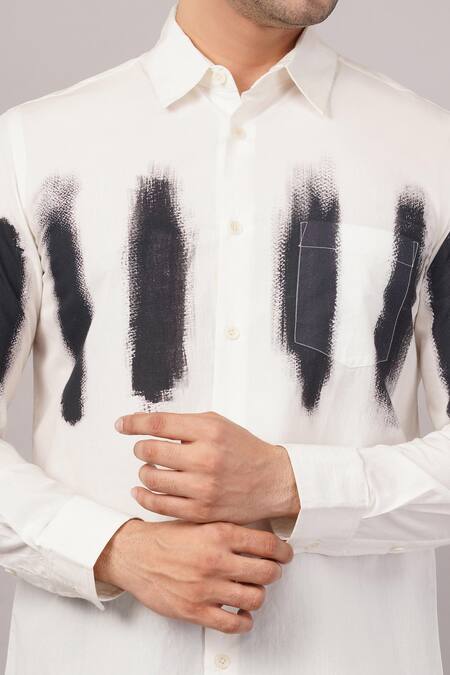 Shop_Abraham And Thakore_Ivory Poplin Brushstroke Pattern Shirt _Online_at_Aza_Fashions