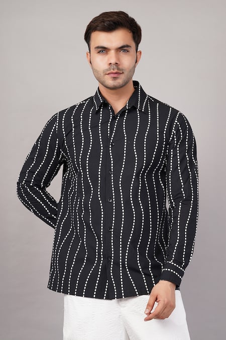 Abraham And Thakore Crazy Dash Stripes Pattern Shirt