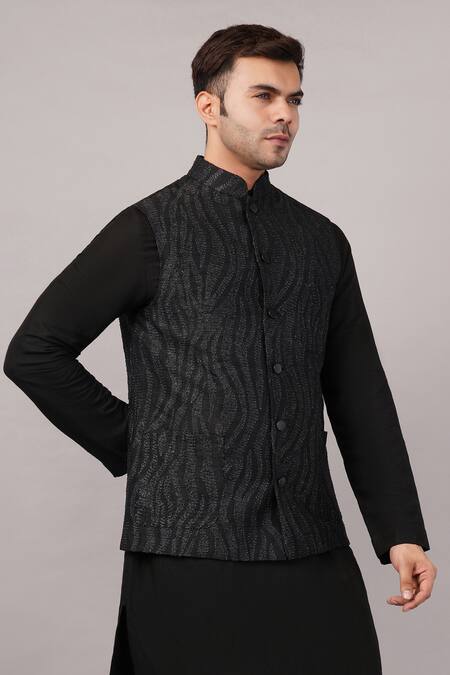 Abraham And Thakore Black Cotton Embroidery Zebra Aari Bundi at Aza Fashions Abraham And Thakore_Black Cotton Embroidery Zebra Aari Bundi _at_Aza_Fashions